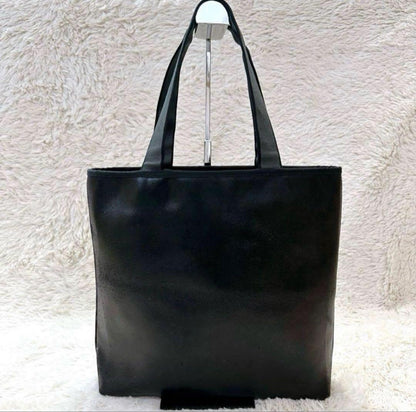 MIU MIU Hand Bag Tote Purse Logo Leather Black Authentic