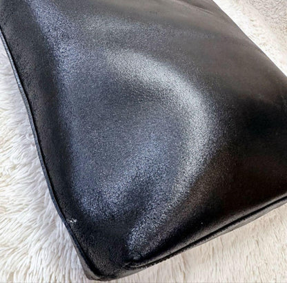 MIU MIU Hand Bag Tote Purse Logo Leather Black Authentic