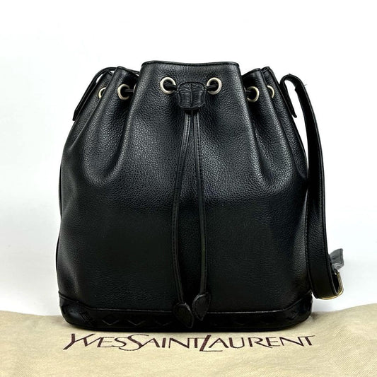 Saint Laurent Shoulder Bag Purse Leather Black Authentic