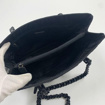 PRADA Shoulder Bag Purse Logo Nylon Leather Black Authentic