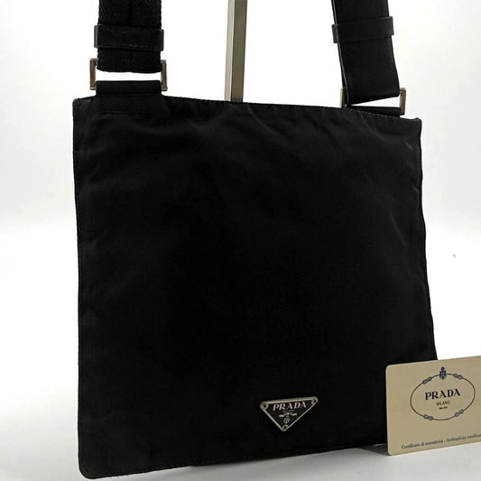 PRADA Shoulder Bag Purse Logo Nylon Leather Black Authentic