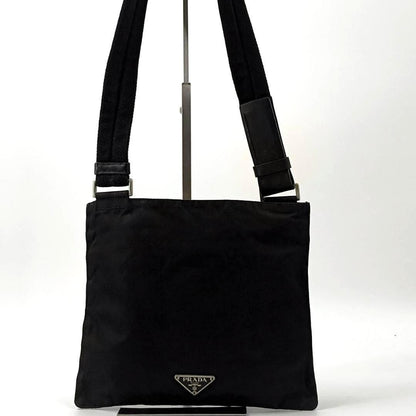 PRADA Shoulder Bag Purse Logo Nylon Leather Black Authentic