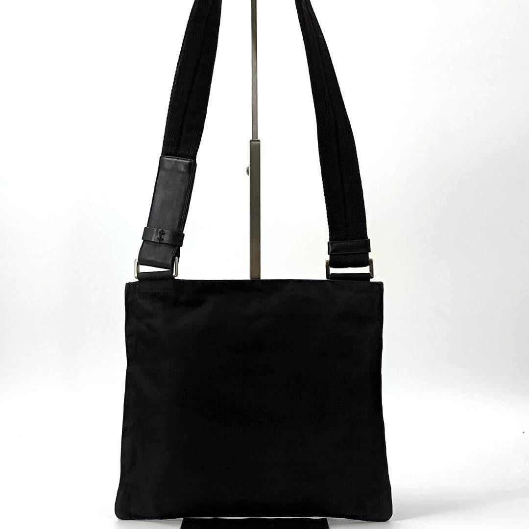 PRADA Shoulder Bag Purse Logo Nylon Leather Black Authentic
