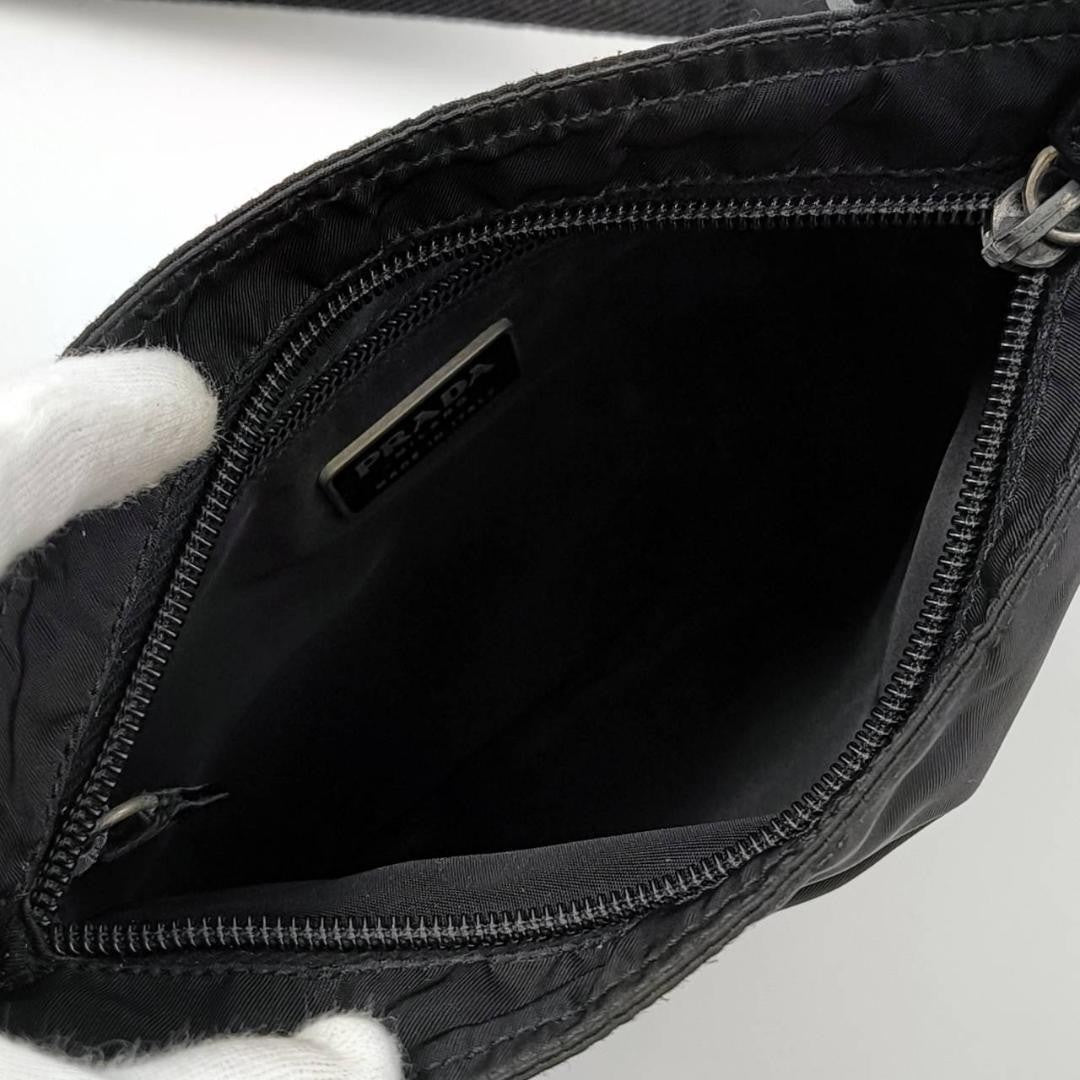 PRADA Shoulder Bag Purse Logo Nylon Leather Black Authentic