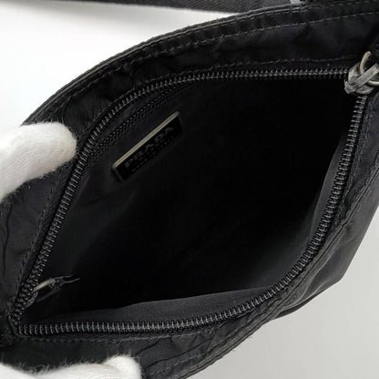 PRADA Shoulder Bag Purse Logo Nylon Leather Black Authentic