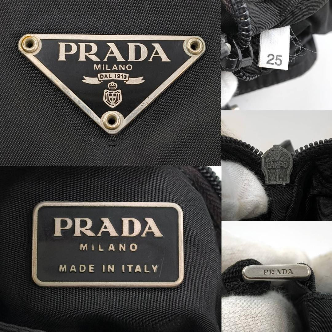 PRADA Shoulder Bag Purse Logo Nylon Leather Black Authentic