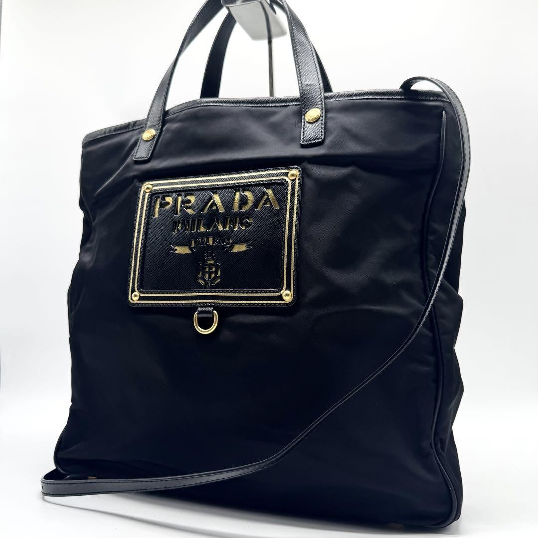 PRADA Hand Shoulder Bag Tote Purse 2way Nylon Leather Black Authentic