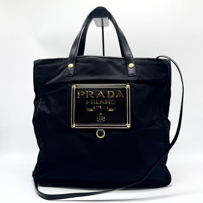 PRADA Hand Shoulder Bag Tote Purse 2way Nylon Leather Black Authentic