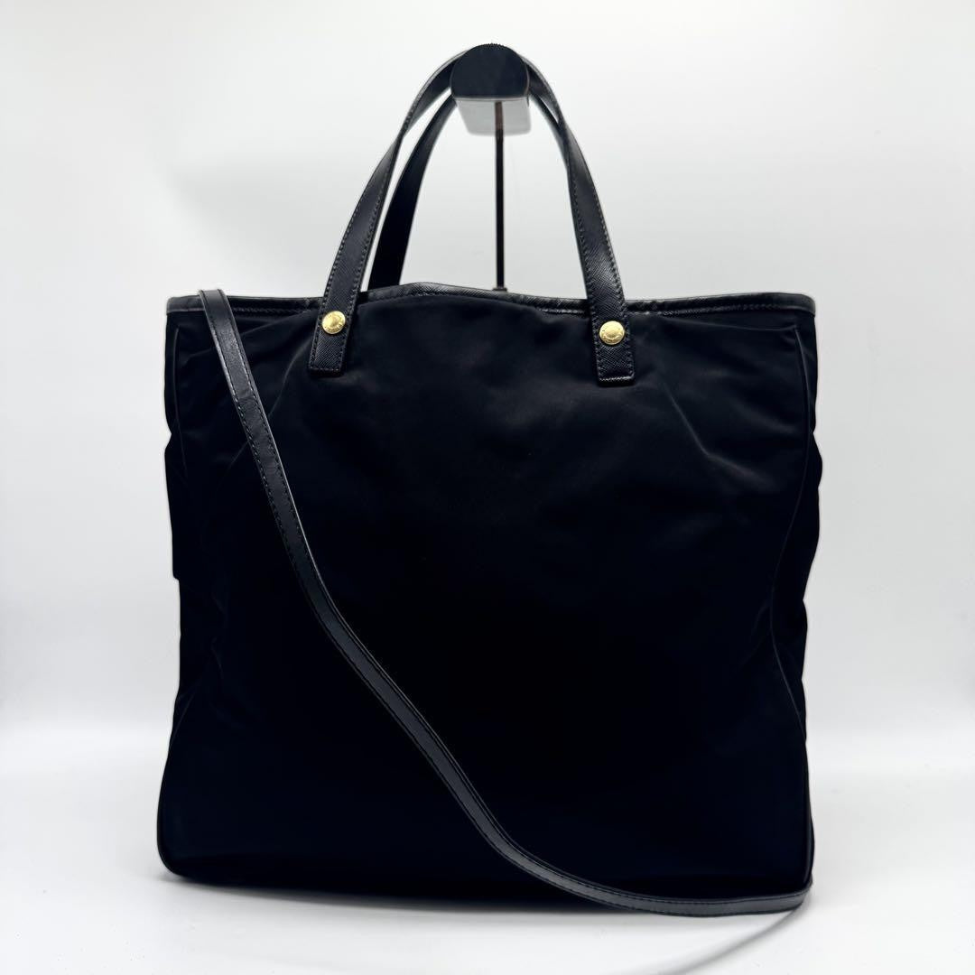 PRADA Hand Shoulder Bag Tote Purse 2way Nylon Leather Black Authentic