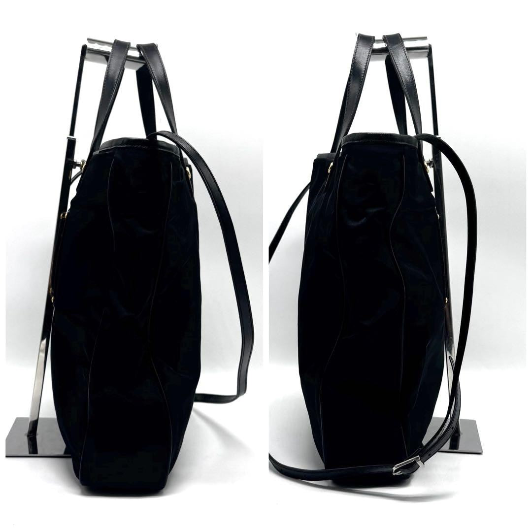 PRADA Hand Shoulder Bag Tote Purse 2way Nylon Leather Black Authentic
