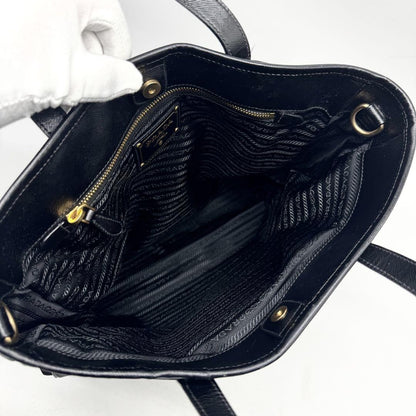 PRADA Hand Shoulder Bag Tote Purse 2way Nylon Leather Black Authentic