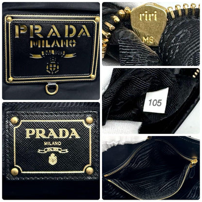 PRADA Hand Shoulder Bag Tote Purse 2way Nylon Leather Black Authentic