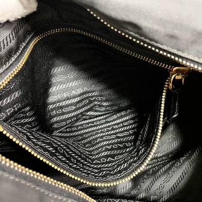 PRADA Hand Bag Tote Purse Logo Nylon Leather Black Authentic
