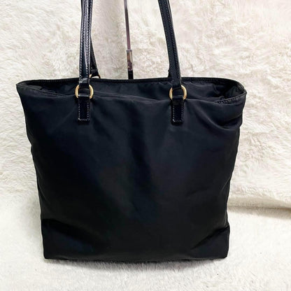 PRADA Hand Bag Tote Purse Logo Nylon Leather Black Authentic