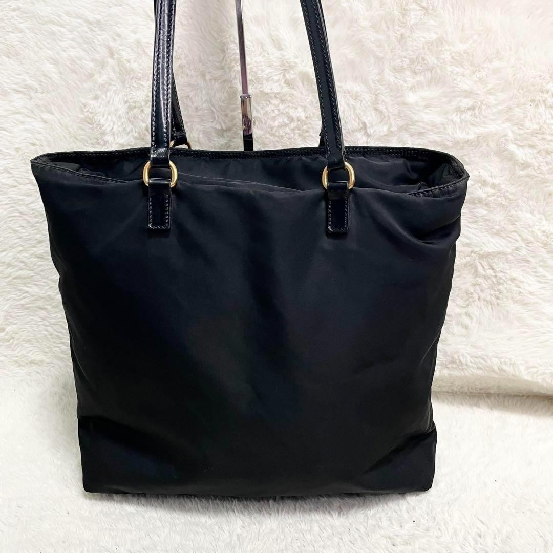 PRADA Hand Bag Tote Purse Logo Nylon Leather Black Authentic