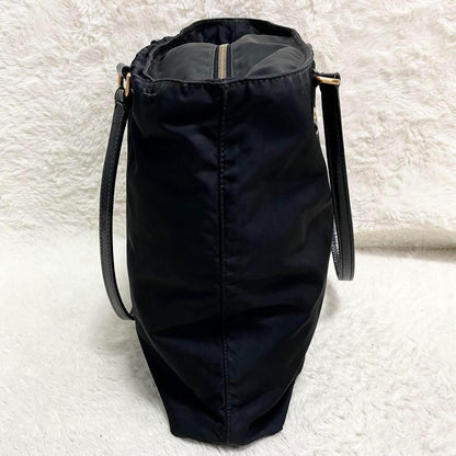 PRADA Hand Bag Tote Purse Logo Nylon Leather Black Authentic