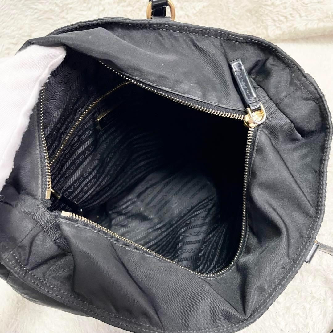 PRADA Hand Bag Tote Purse Logo Nylon Leather Black Authentic