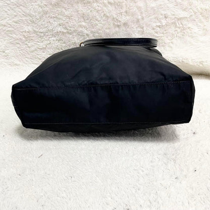 PRADA Hand Bag Tote Purse Logo Nylon Leather Black Authentic