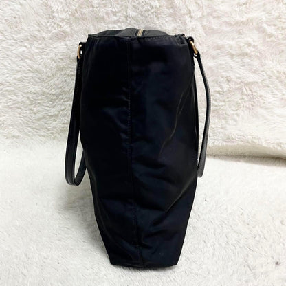 PRADA Hand Bag Tote Purse Logo Nylon Leather Black Authentic