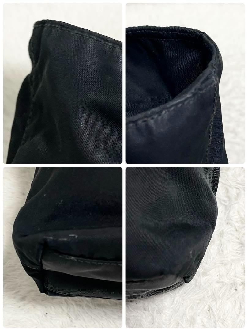 PRADA Hand Bag Tote Purse Logo Nylon Leather Black Authentic