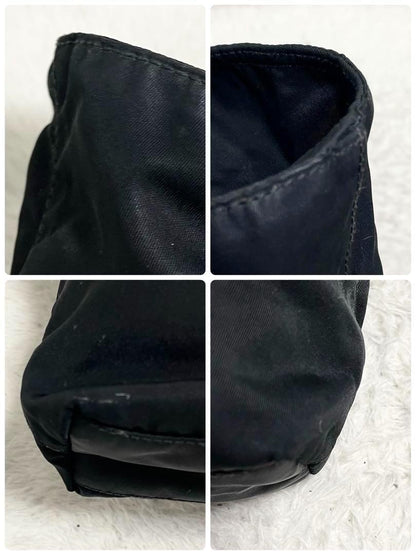 PRADA Hand Bag Tote Purse Logo Nylon Leather Black Authentic