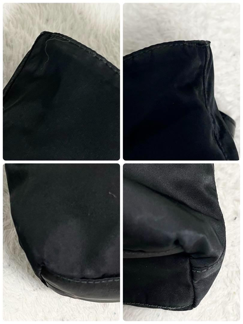 PRADA Hand Bag Tote Purse Logo Nylon Leather Black Authentic