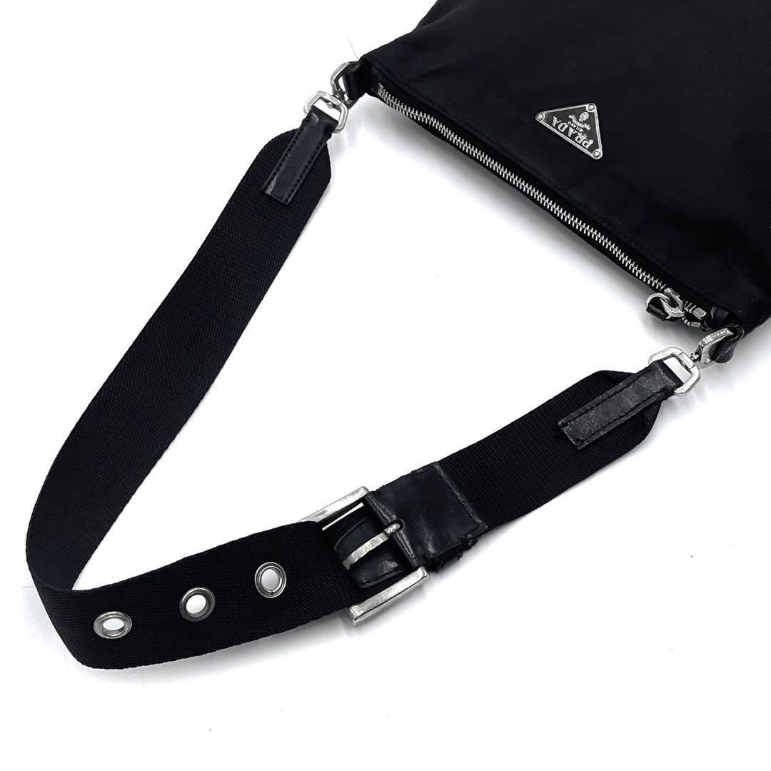 PRADA Shoulder Bag Purse Logo Nylon Leather Black Authentic
