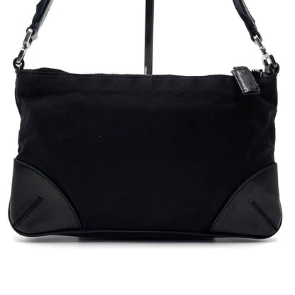 PRADA Shoulder Bag Purse Logo Nylon Leather Black Authentic