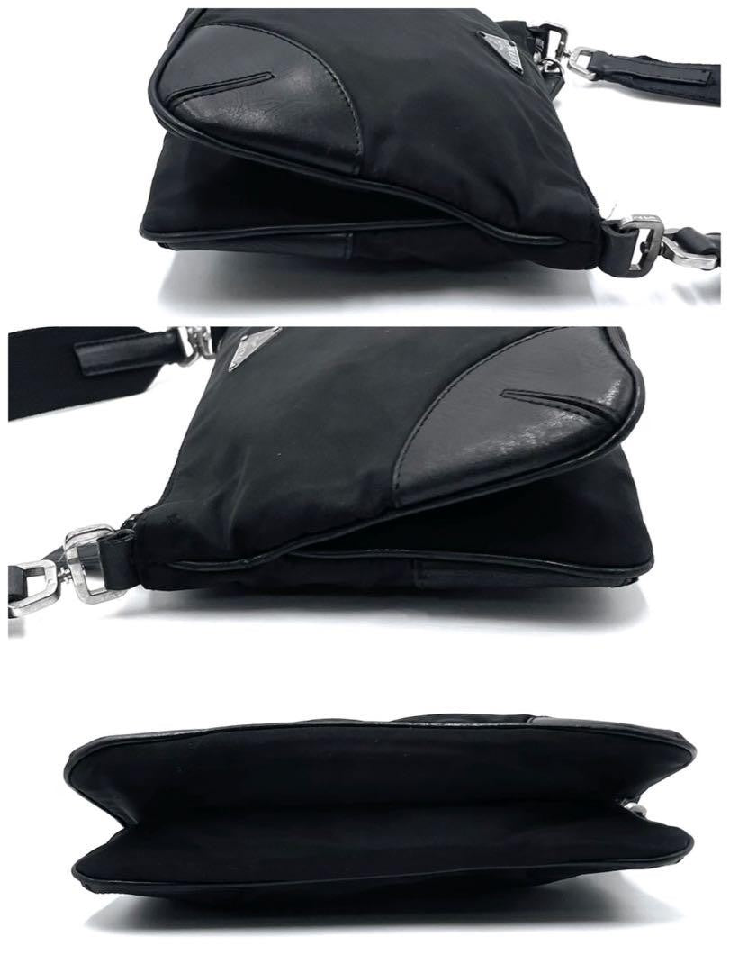 PRADA Shoulder Bag Purse Logo Nylon Leather Black Authentic