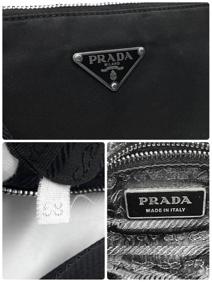 PRADA Shoulder Bag Purse Logo Nylon Leather Black Authentic
