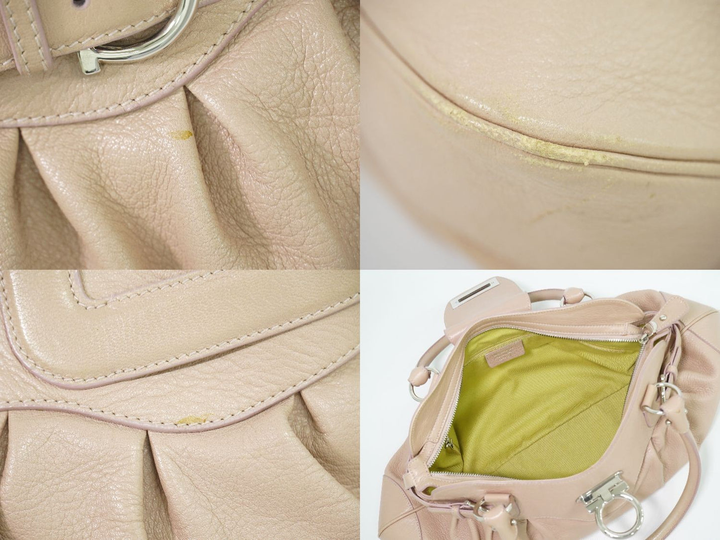 Salvatore Ferragamo Hand Bag Tote Purse Gancini Leather Pink Authentic