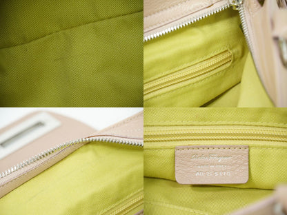 Salvatore Ferragamo Hand Bag Tote Purse Gancini Leather Pink Authentic