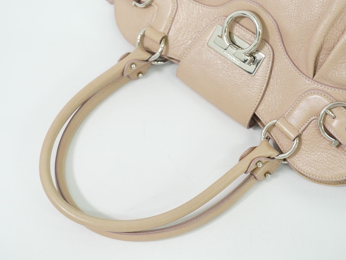 Salvatore Ferragamo Hand Bag Tote Purse Gancini Leather Pink Authentic