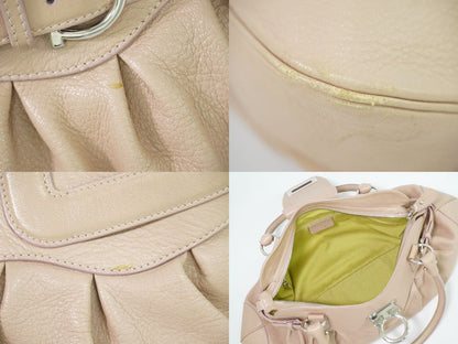 Salvatore Ferragamo Hand Bag Tote Purse Gancini Leather Pink Authentic