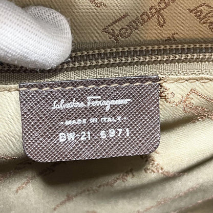 Salvatore Ferragamo Hand Bag Tote Purse Gancini Leather Brown Authentic