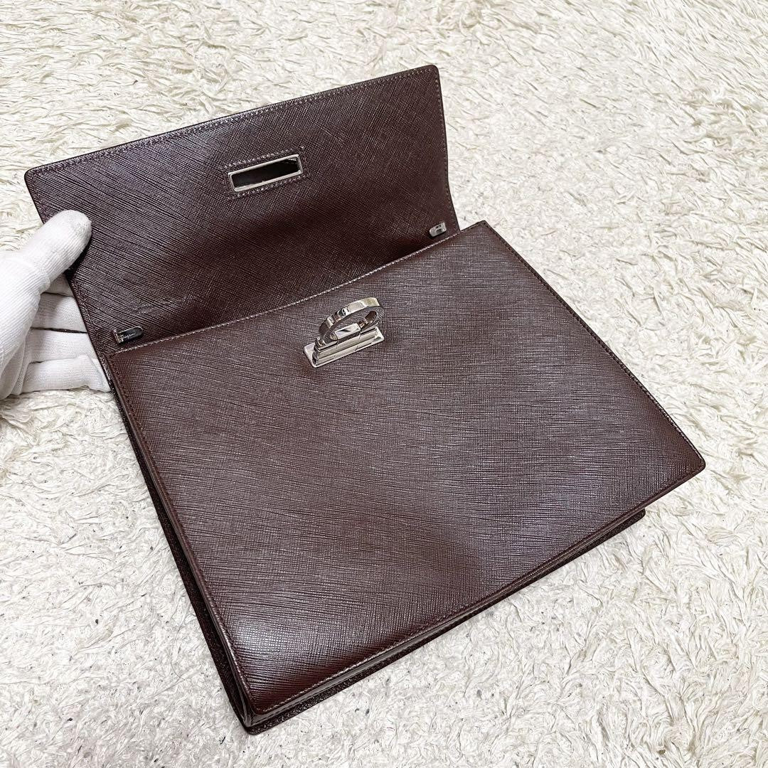 Salvatore Ferragamo Hand Bag Tote Purse Gancini Leather Brown Authentic