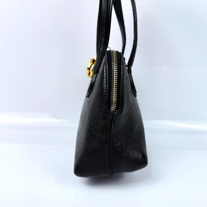 Salvatore Ferragamo Hand Bag Tote Purse Gancini Leather Black Authentic