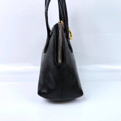 Salvatore Ferragamo Hand Bag Tote Purse Gancini Leather Black Authentic
