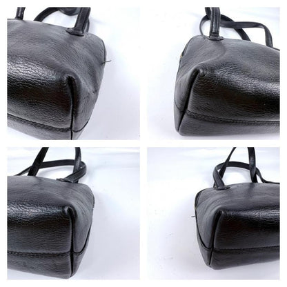 Salvatore Ferragamo Hand Bag Tote Purse Gancini Leather Black Authentic