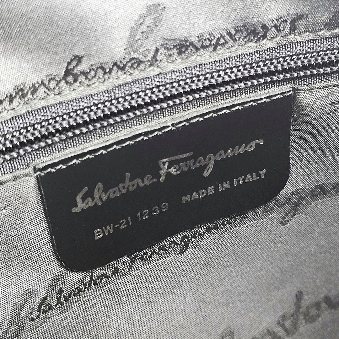 Salvatore Ferragamo Hand Bag Tote Purse Leather Black Authentic