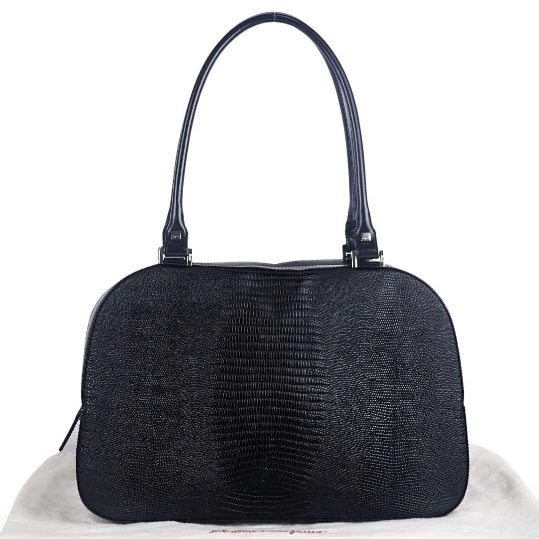 Salvatore Ferragamo Hand Bag Tote Purse Leather Black Authentic