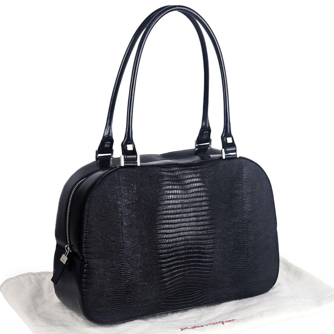 Salvatore Ferragamo Hand Bag Tote Purse Leather Black Authentic