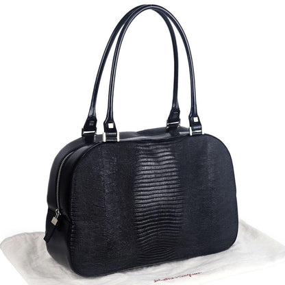 Salvatore Ferragamo Hand Bag Tote Purse Leather Black Authentic