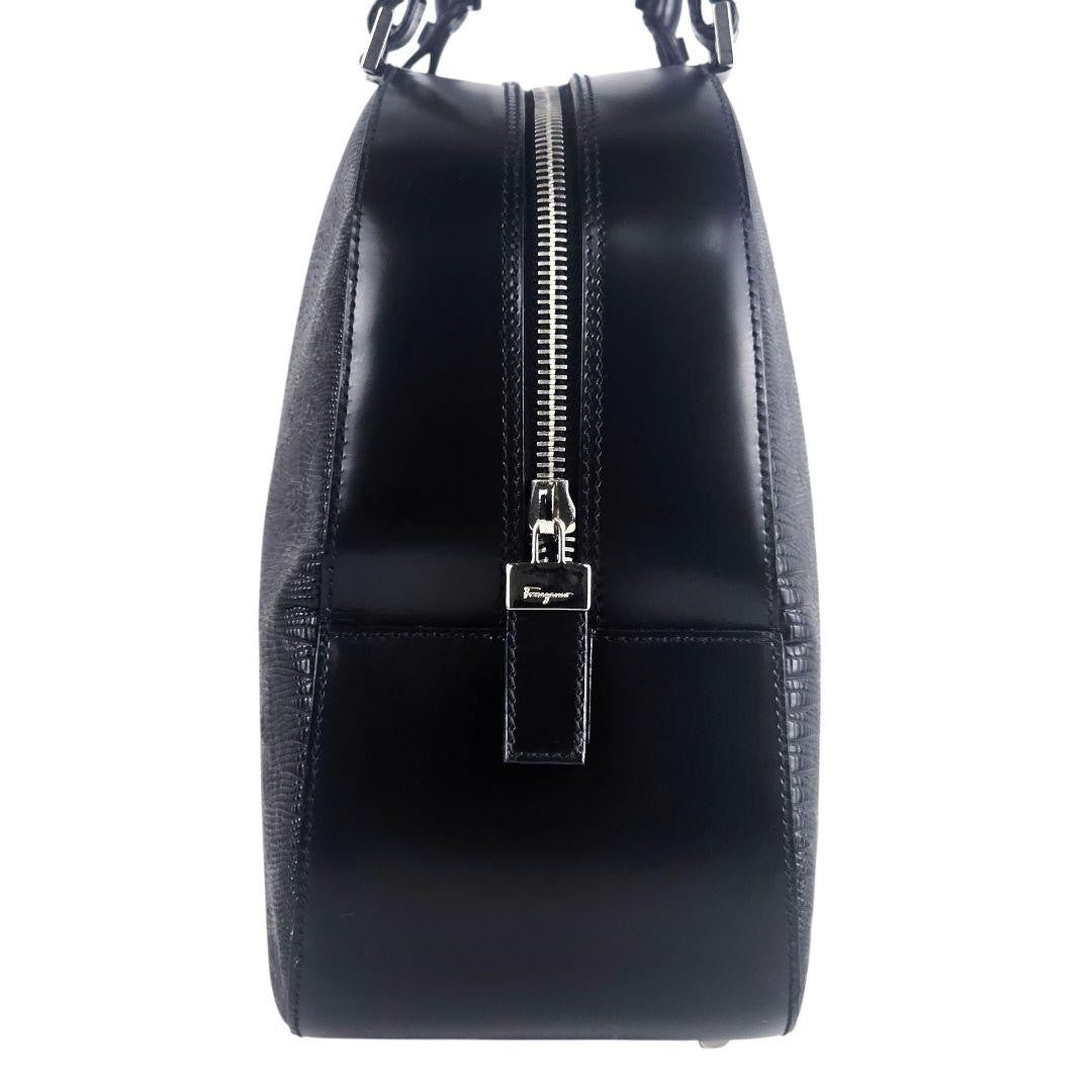 Salvatore Ferragamo Hand Bag Tote Purse Leather Black Authentic