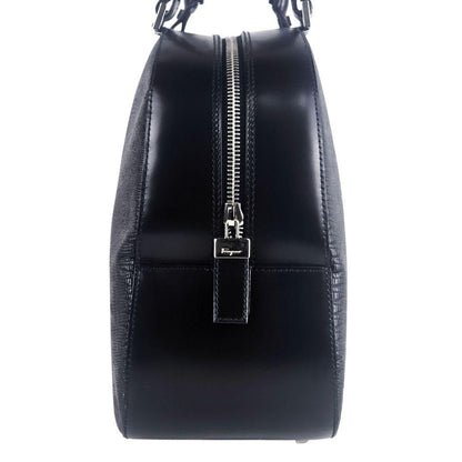 Salvatore Ferragamo Hand Bag Tote Purse Leather Black Authentic
