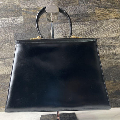 Salvatore Ferragamo Hand Bag Tote Purse Gancini Leather Black Authentic