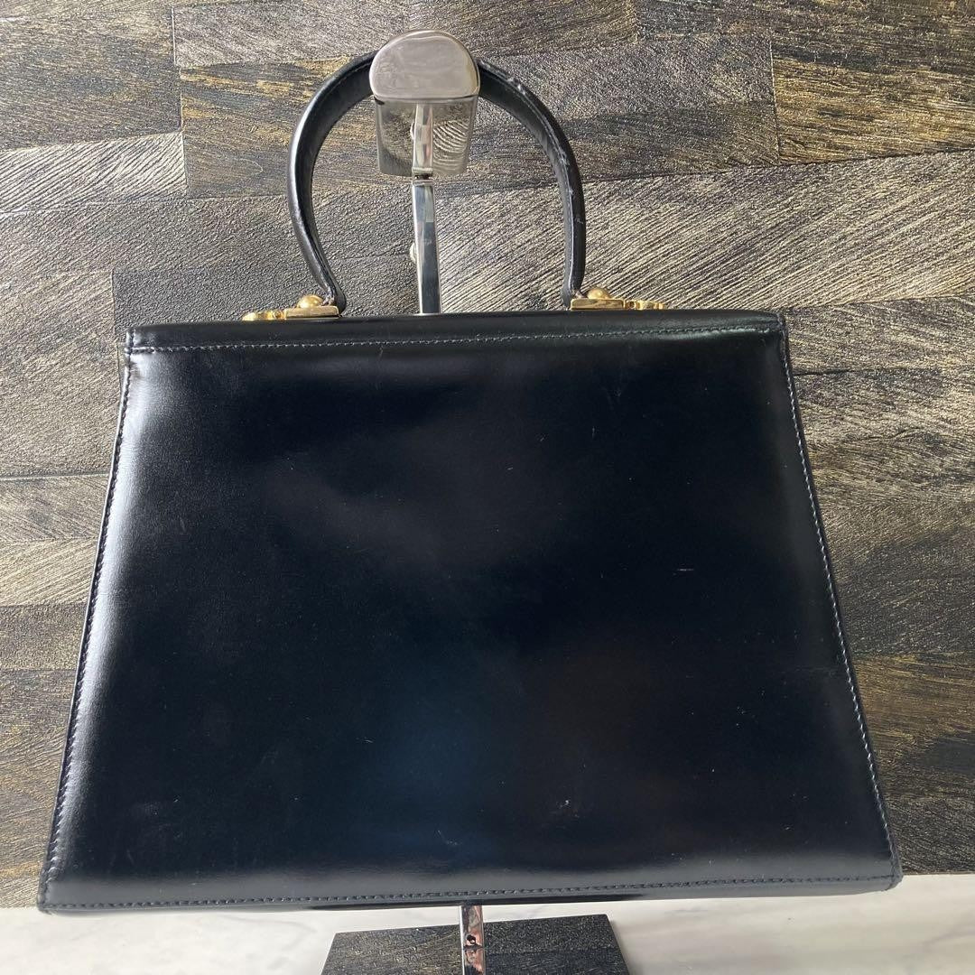Salvatore Ferragamo Hand Bag Tote Purse Gancini Leather Black Authentic