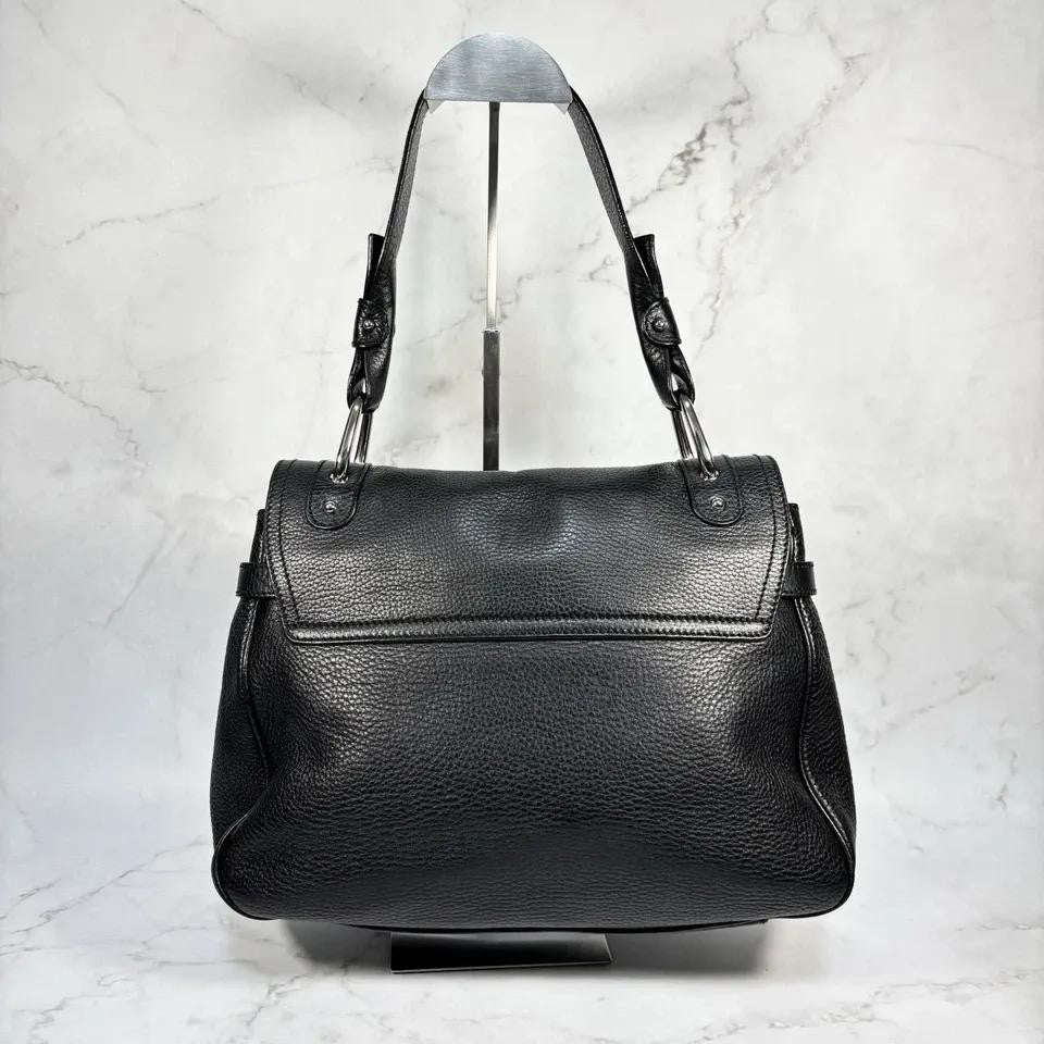 Salvatore Ferragamo Hand Bag Tote Purse Gancini Leather Black Authentic