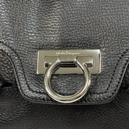 Salvatore Ferragamo Hand Bag Tote Purse Gancini Leather Black Authentic
