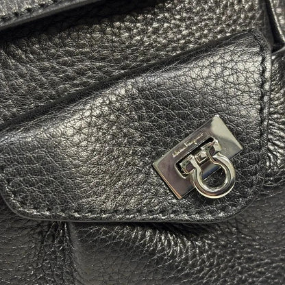 Salvatore Ferragamo Hand Bag Tote Purse Gancini Leather Black Authentic